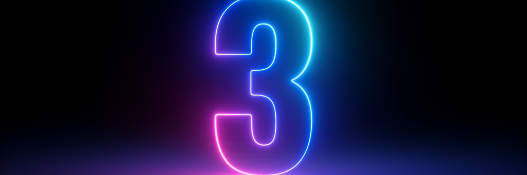 Neon number 3 in blue and purple
